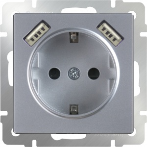  Розетка с заземлением, шторками и USBх2 (серебряный) Werkel W1171506